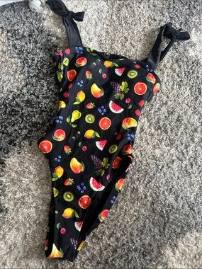 wild fable Black One-Piece Swimsuit with Multicolor Fruit Print